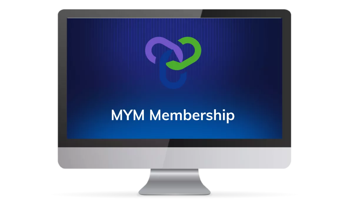 Computer mockup showing the MYM Membership branding.