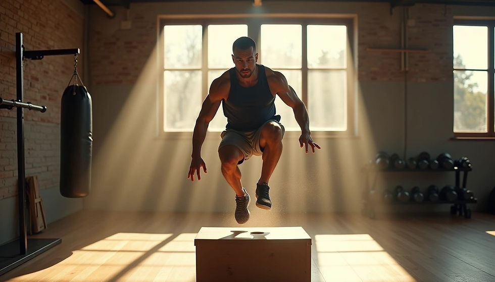 Athlete performing a plyometric box jump