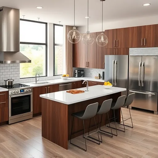 Modern remodeled kitchen in Haltom City TX with quartz countertops stainless steel appliances farmhouse sink pendant lighting and subway tile backsplash