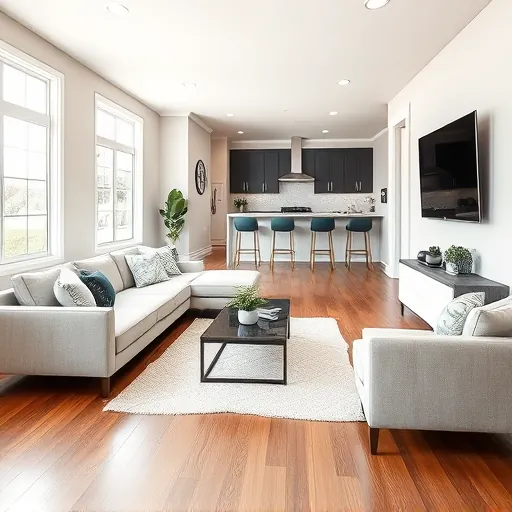 Completed home remodel in Argyle TX featuring a stylish living room, modern kitchen, and inviting ambiance.
