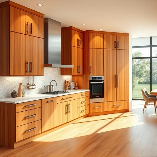 Recently installed sleek modern kitchen cabinets in Fort Worth with polished countertops, hardwood floors, and elegant decor