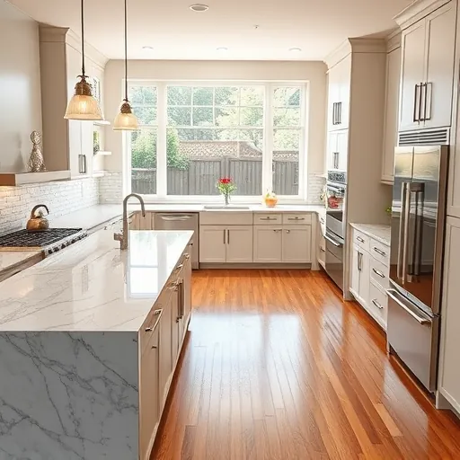 Modern kitchen remodel in Fort Worth featuring high-end appliances, polished granite countertops, and custom cabinetry.