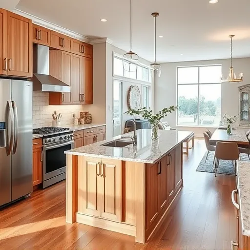 Remodeled Colleyville Texas kitchen with modern wood cabinets granite countertops stainless steel appliances and hardwood floors