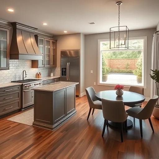 Modern kitchen remodel in Highland Village TX features stainless steel appliances, granite island, and custom cabinetry.