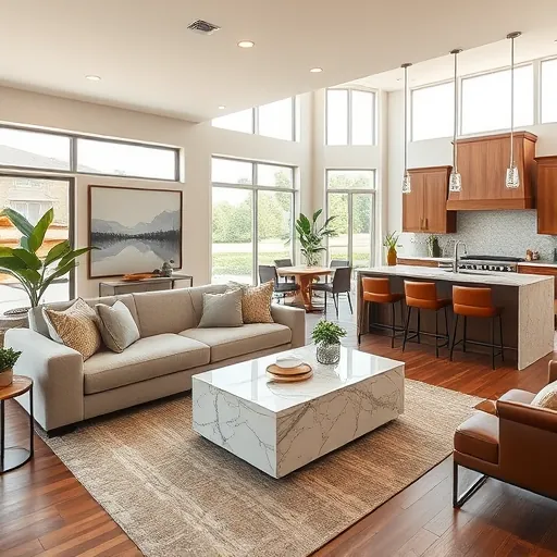 Modern Trophy Club TX home remodel featuring an open-concept living space with natural materials and luxury finishes.