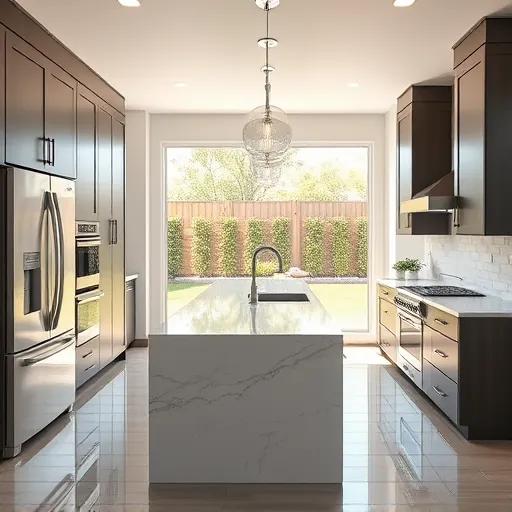 Renovated Watauga TX kitchen with modern matte cabinetry, stainless appliances, quartz island, stylish backsplash and natural light
