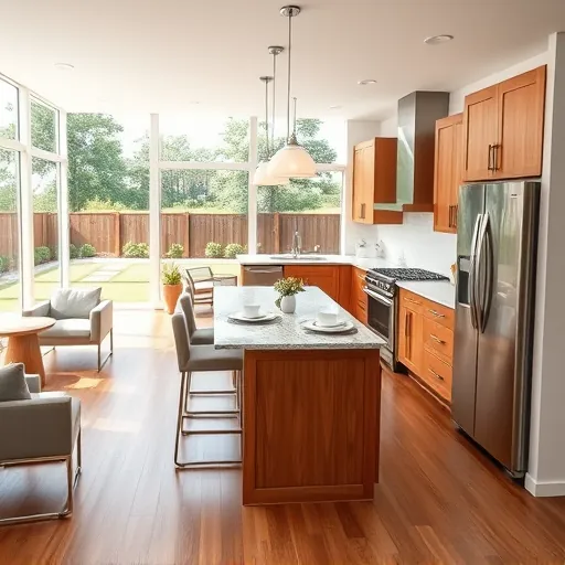 Beautiful remodeled Justin TX kitchen with granite countertops stainless steel appliances custom cabinetry and lush backyard views