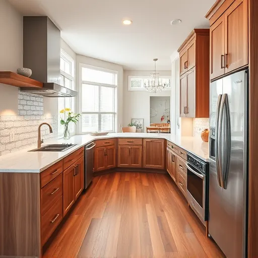 Renovated modern kitchen in Weatherford TX with quartz countertops stainless steel appliances custom wood cabinets hardwood floors and natural light