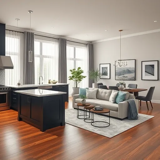 Completed home remodeling in Highland Village TX featuring a modern living area with stylish kitchen and inviting textures.