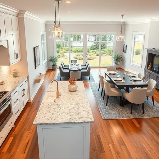 Luxury kitchen remodel in Richland Hills TX features sleek granite counters, modern cabinetry, and inviting living area decor.