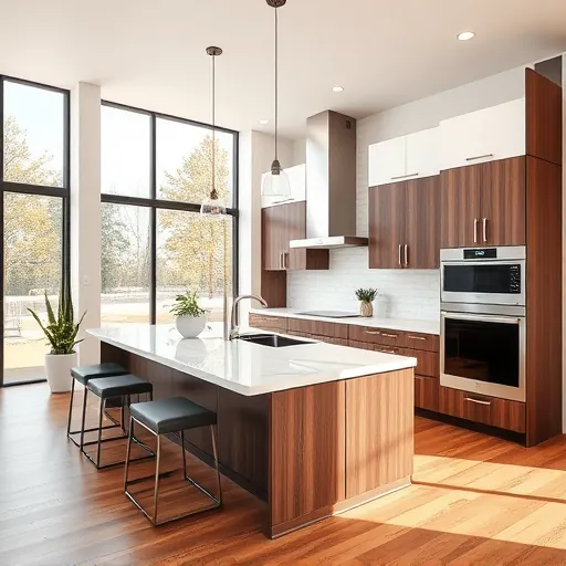 Renovated Southlake TX kitchen with sleek white and dark wood cabinets, marble island, high-end appliances, and bright natural light