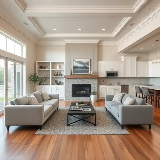 Spacious modern living room in Justin TX with hardwood floors, energy-efficient windows, and elegant decor accents.