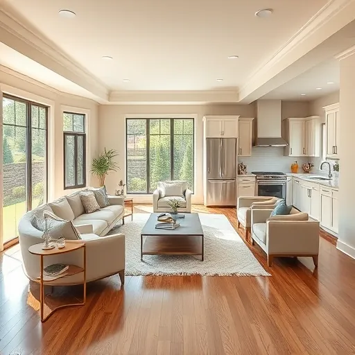 Remodeled living room in Benbrook TX features modern furniture, hardwood floors, and an open floor plan with greenery.