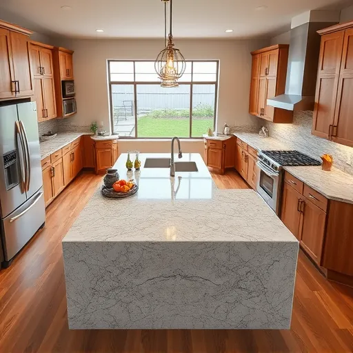 Renovated Haltom City kitchen with granite countertops stainless steel appliances custom wood cabinets central island pendant lighting natural light hardwood floors and outdoor view