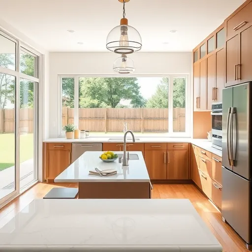 Freshly remodeled kitchen in Justin TX featuring quartz countertops, stainless steel appliances, and warm wood cabinetry.