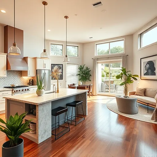 Modern kitchen and living space in Corinth TX highlighting high-end appliances, custom cabinetry, and elegant decor.
