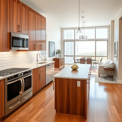 Renovated Argyle TX kitchen with granite countertops stainless steel appliances large central island wood cabinetry LED lighting subway tile backsplash hardwood floors open living area