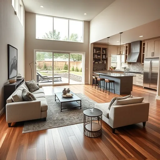 Modern open-concept living room in Southlake TX with wooden floors, large windows, and stylish decor showcasing craftsmanship.