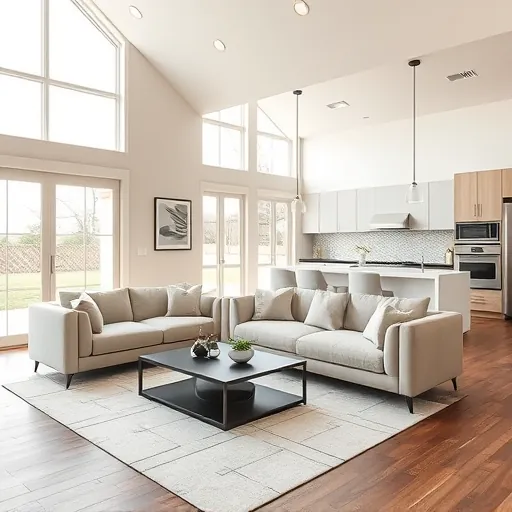 Modern living room in Grand Prairie TX, featuring elegant design, natural light, and chic furnishings for a cozy atmosphere.