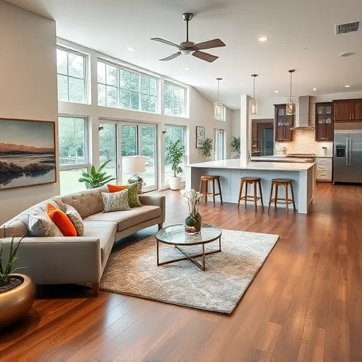 Contemporary living room in Benbrook TX showcasing open layout, hardwood floors, artwork, and modern furniture design.