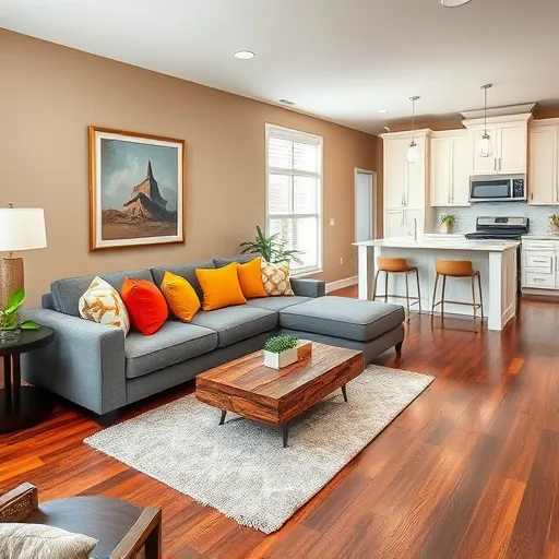 Completed home remodeling project in Hurst TX featuring a modern living room and contemporary kitchen with upscale decor.