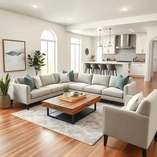 Modern living room in North Richland Hills TX, featuring open layout, sleek furniture, large windows, and indoor plants.