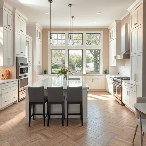 Modern kitchen remodel in Hurst TX featuring quartz countertops, custom white cabinetry, and stainless steel appliances.