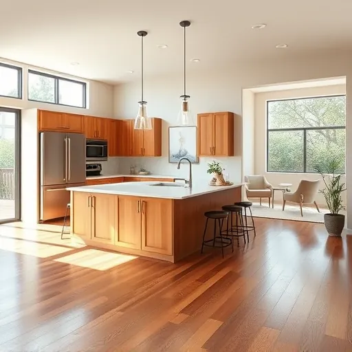 Completed home remodeling in Corinth TX featuring a modern kitchen with quartz countertops and hardwood flooring.