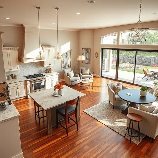 Completed home remodel in Aledo TX featuring a modern kitchen, elegant cabinetry, open living area, and lush outdoor patio.