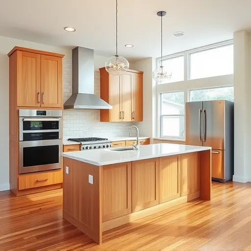 Recently renovated Northlake Texas kitchen featuring warm wood cabinets stainless steel appliances quartz island and natural light
