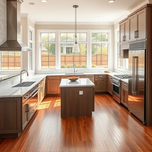 Renovated Benbrook Texas kitchen with modern cabinetry granite countertops stainless steel appliances large island hardwood floors and natural light