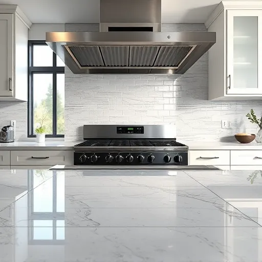 Modern Fort Worth kitchen with polished marble backsplash, granite countertops, sleek cabinetry, cityscape view, and stylish lighting