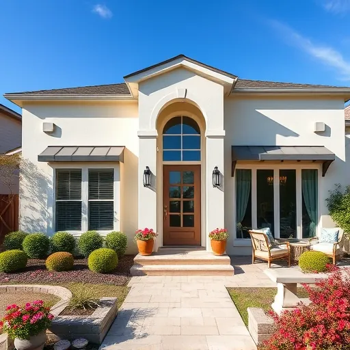 Completed home remodeling in Lake Worth TX featuring a landscaped yard, modern front door, and inviting patio area.