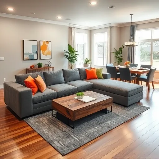 Beautifully renovated Everman TX living room with modern furniture, natural light, and warm, inviting decor.