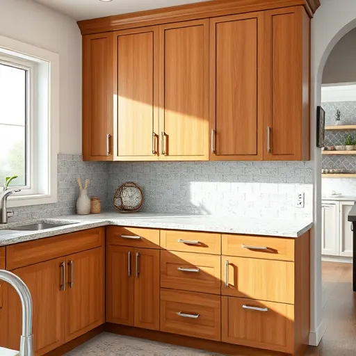 Renovated modern kitchen in Fort Worth Texas with wood grain cabinets, quartz countertops, subway tile backsplash, stainless steel appliances, and natural light.