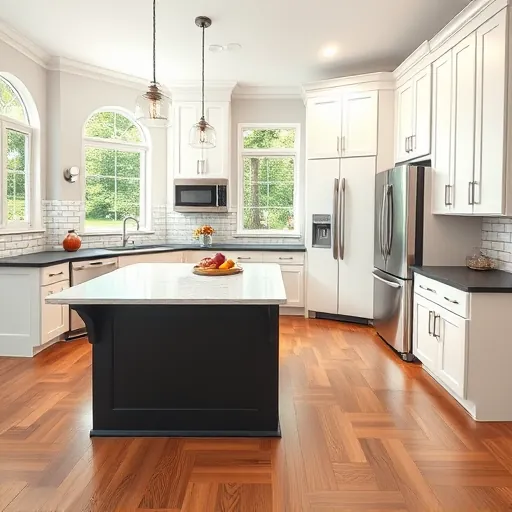 Modern renovated Corinth TX kitchen with quartz countertops, white shaker cabinets, subway backsplash, stainless steel appliances, and wooden floors