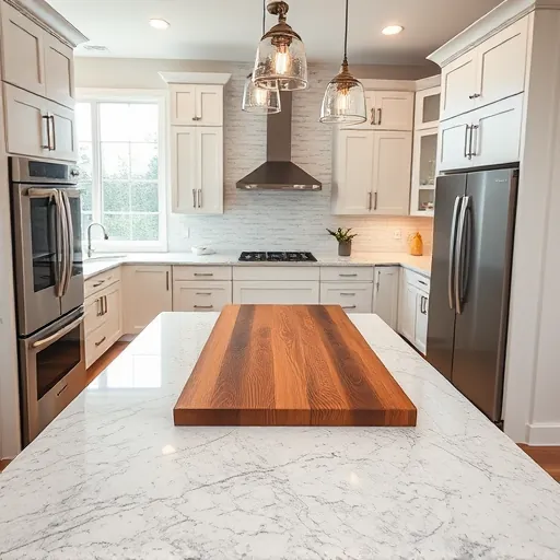 Recently remodeled Trophy Club kitchen with granite countertops, stainless steel appliances, wooden island, and natural light