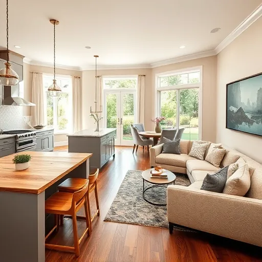 Home remodeling in Southlake TX featuring open-concept living space with modern kitchen, dining, and lounge areas.