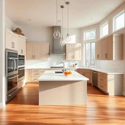 Recently remodeled Euless TX kitchen with sleek cabinets quartz countertops large island modern lighting stainless steel appliances hardwood floors bright natural light
