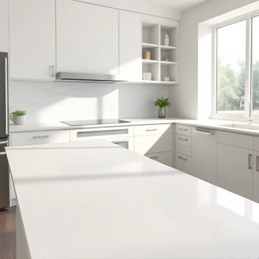 Finished modern Fort Worth kitchen with white gray quartz countertops, warm wood cabinets, natural light, and stylish accents