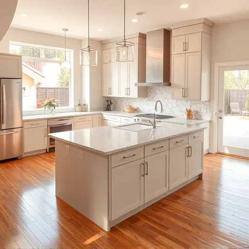 Modern remodeled kitchen in Benbrook TX with sleek cabinetry, granite island, stainless appliances, pendant lighting, and natural brightening.