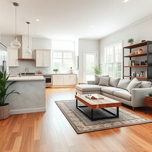 Modern remodeled living space in Grapevine TX with open floor plan, bright windows, sleek kitchen, and elegant decor.