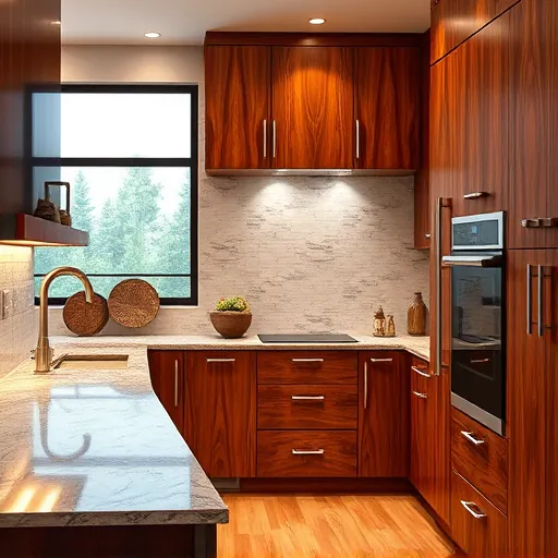 Custom crafted kitchen cabinets in Fort Worth with detailed wood grain, elegant design, granite countertops, and modern appliances