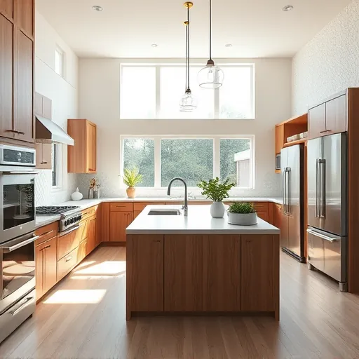 Renovated Aledo Texas modern kitchen with quartz countertops stainless steel appliances warm wood cabinets and natural light