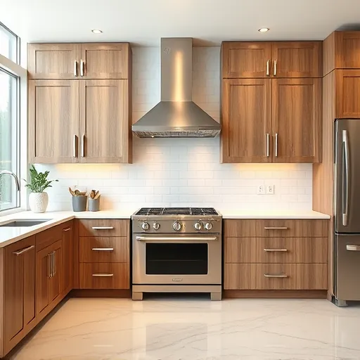 Freshly installed modern kitchen cabinets in Fort Worth with glossy finish, sleek hardware, natural light, wooden floors, and granite countertops