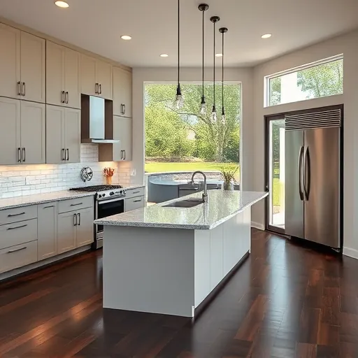 Renovated kitchen in Blue Mound TX with modern cabinetry, granite island, stainless appliances, and natural light.