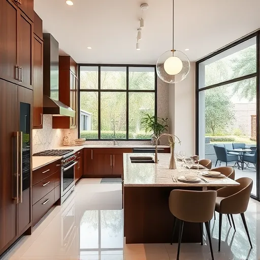 Modern River Oaks kitchen remodel with high-end appliances, dark wood cabinetry, granite countertops, and elegant decor.