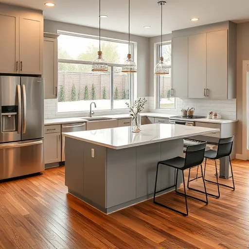 Recently remodeled Rendon TX kitchen with modern matte cabinetry, stainless steel appliances, quartz island, hardwood floors, and natural light