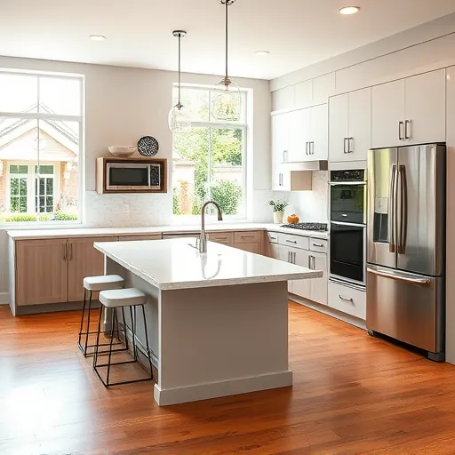 Modern kitchen remodel in Fort Worth TX with quartz countertops, custom cabinetry, and stainless steel appliances.