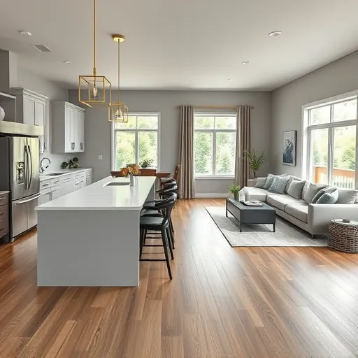 Home remodeling in Crowley TX featuring an open-concept living space with modern kitchen, cozy living area, and natural light.